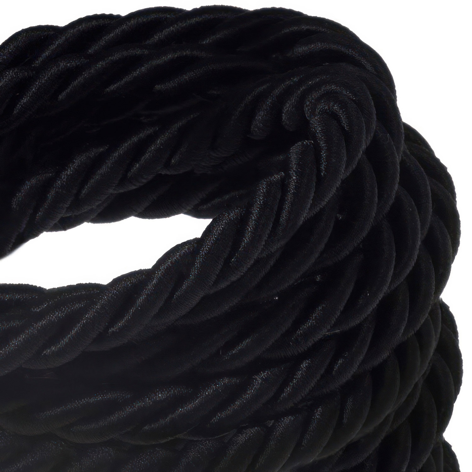 XL Rope electrical wire 18/3 AWG wire inside. Shiny Black Fabric. 16mm.