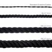 XL Rope electrical wire 18/3 AWG wire inside. Shiny Black Fabric. 16mm.
