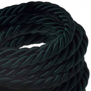 XL Rope electrical wire 18/3 AWG wire inside. Shiny Dark Green Fabric. 16mm.