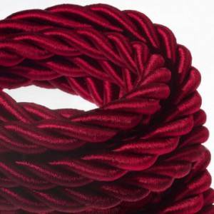 2XL Rope electrical wire 18/3 AWG wire inside. Shiny Dark Bordeaux Fabric. 24mm.