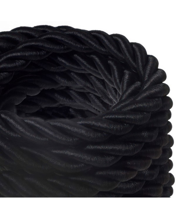 2XL Rope electrical wire 18/3 AWG wire inside. Shiny Black Fabric. 24mm.