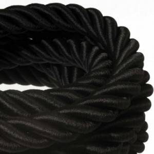3XL Rope electrical wire 18/3 AWG wire inside. Shiny Black Fabric. 30mm.