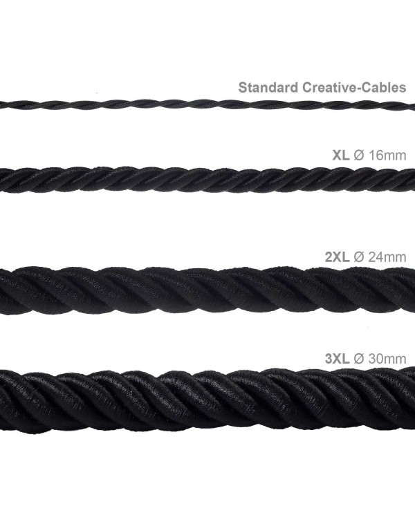 3XL Rope electrical wire 18/3 AWG wire inside. Shiny Black Fabric. 30mm.