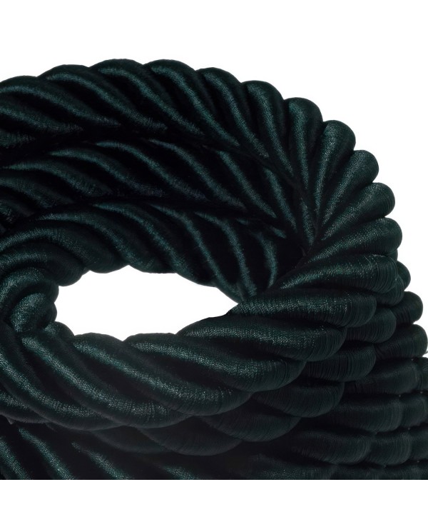 3XL Rope electrical wire 18/3 AWG wire inside. Shiny Dark Green Fabric. 30mm.