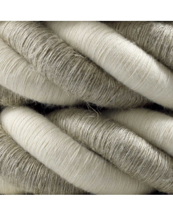 3XL Rope electrical wire 18/3 AWG wire inside. Natural Linen and Raw Cotton Fabric. 30mm.