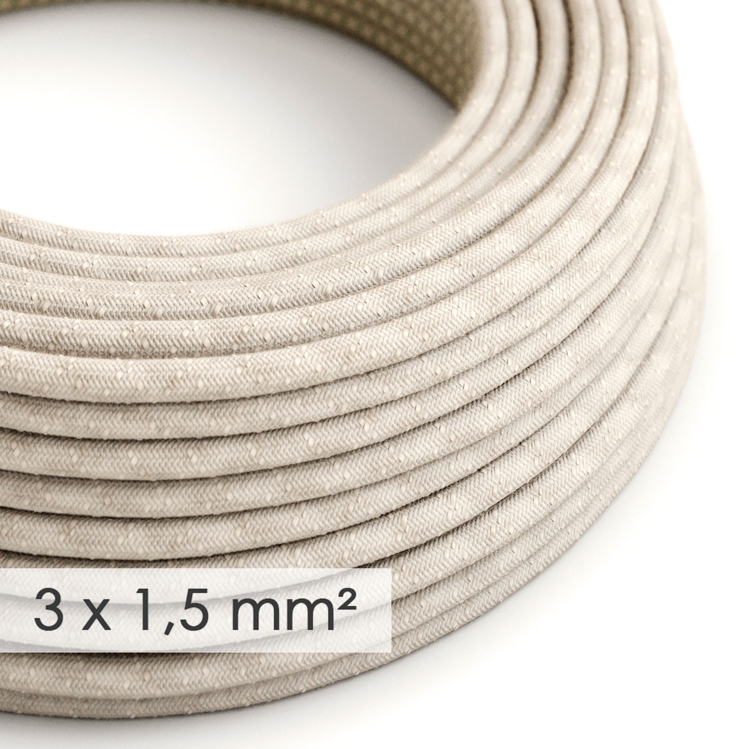 Extension Cord - Round Natural Linen RN01 - 15/3 AWG