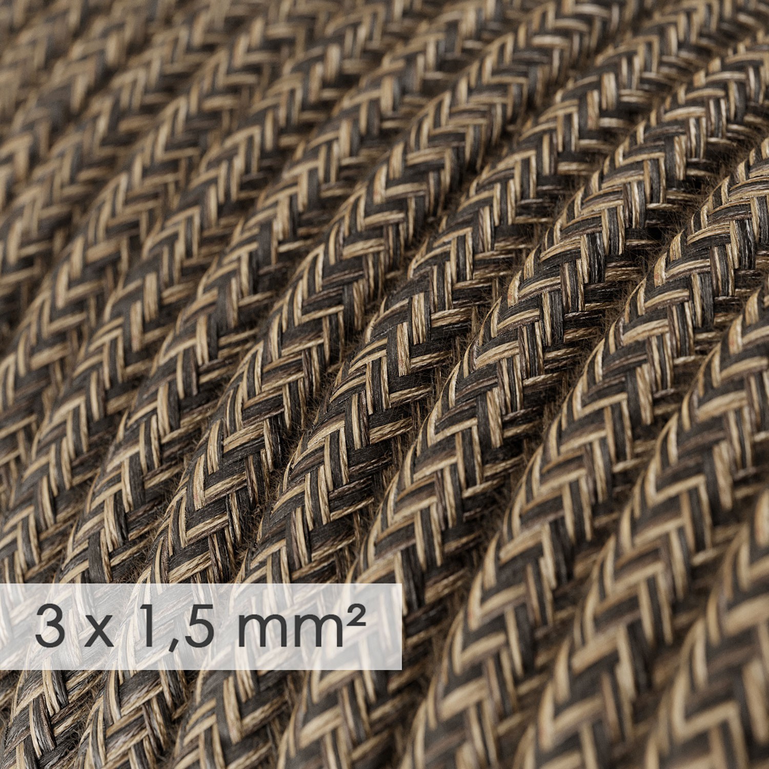 Extension Cord - Round Brown Linen RN04 - 15/3 AWG