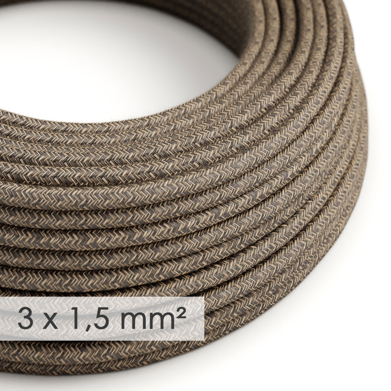 Extension Cord - Round Brown Linen RN04 - 15/3 AWG