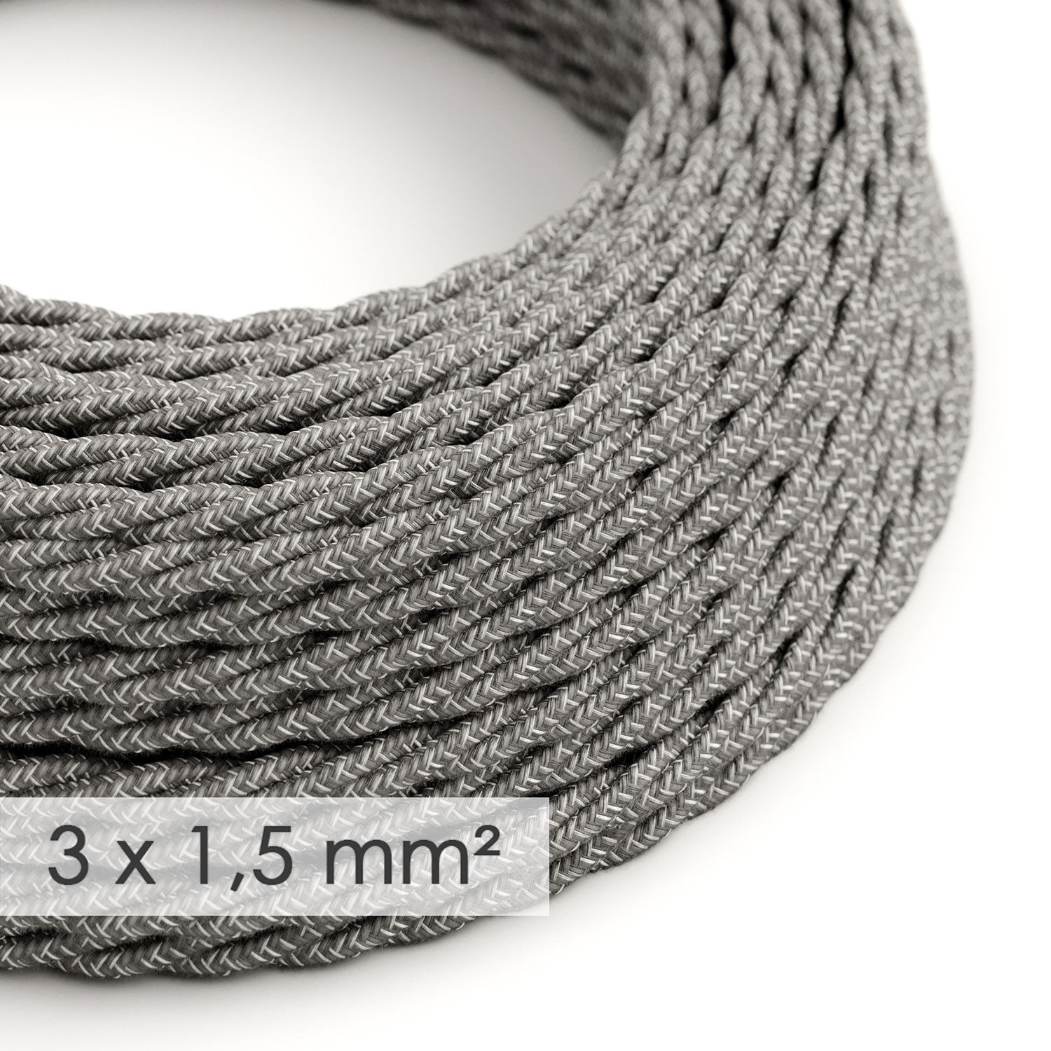 Extension Cord - Twisted Gray Linen TN02 - 15/3 AWG