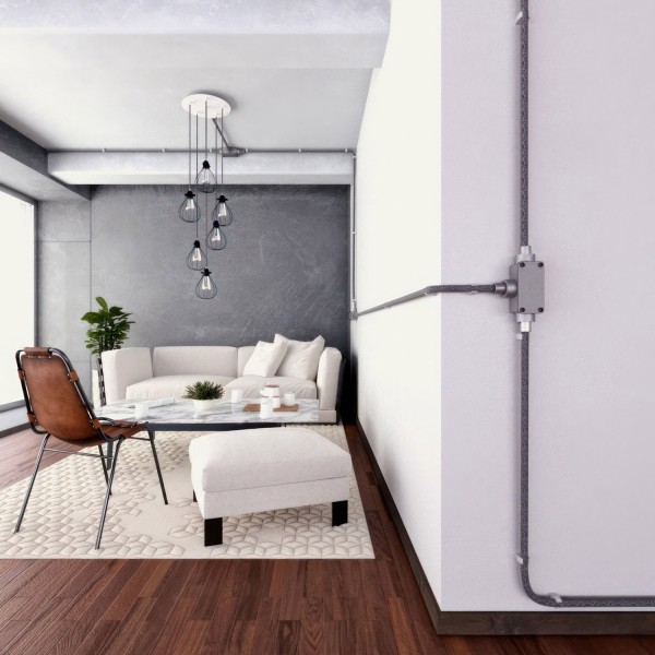 Creative-Tube flexible conduit, Grey Natural Linen (RN02) fabric covering, 20 mm diameter