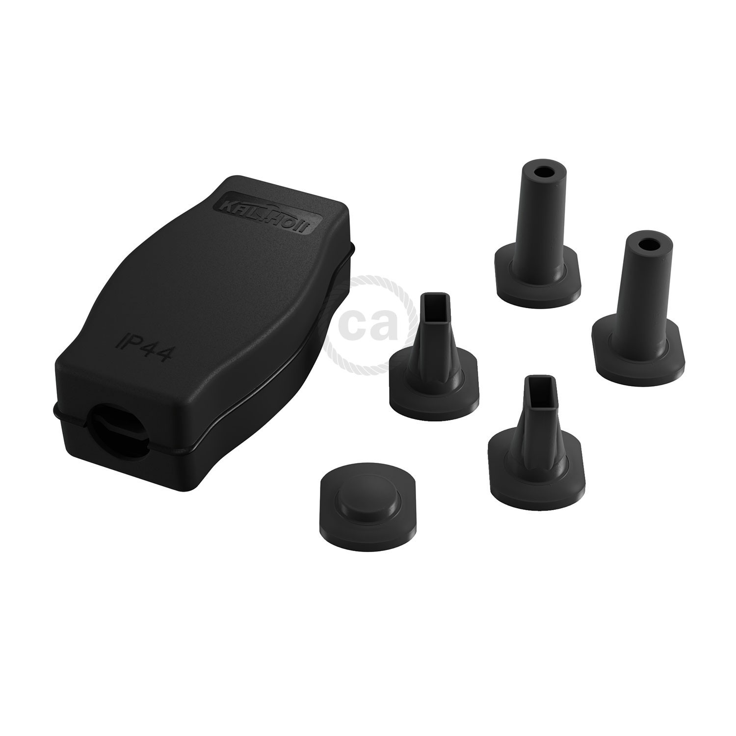 Junction box for string lights with adaptors for round and flat cables