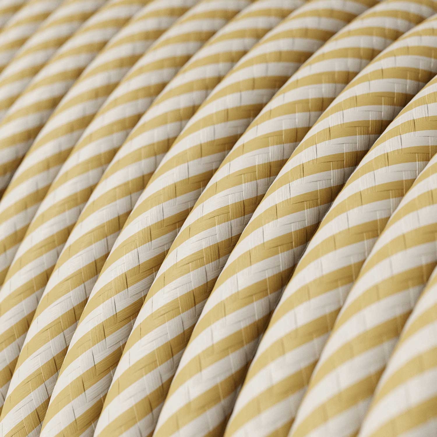 Round Electric Vertigo HD Cable covered by Cream and Nut Thin Stripes fabric ERM53