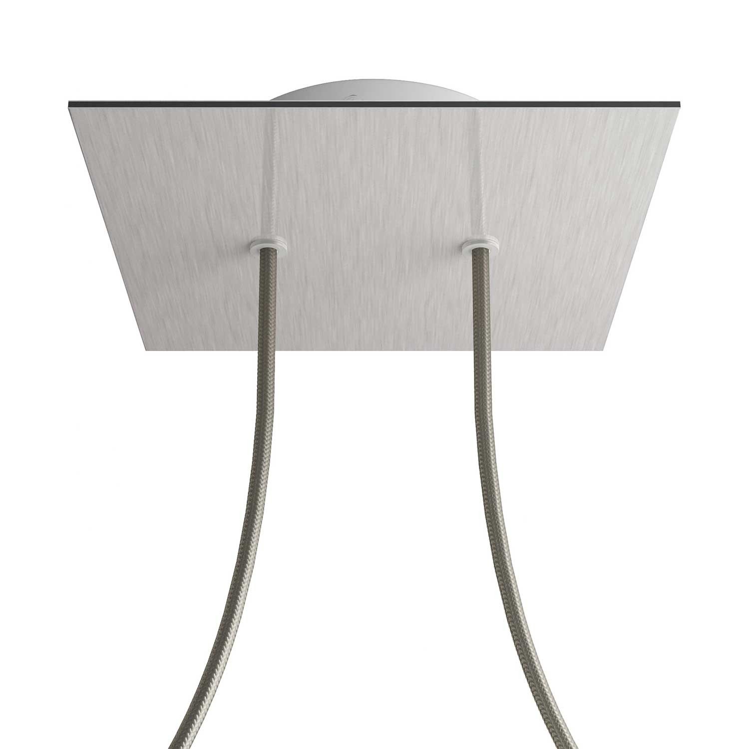 2 Holes - LARGE Square Ceiling Canopy Kit - Rose One System - Satin Steel Dibond