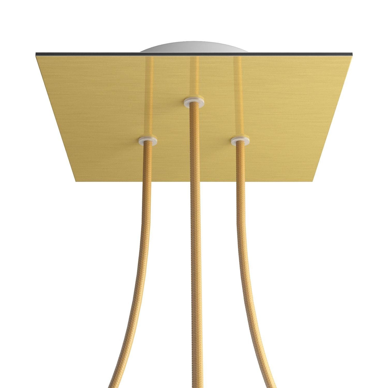 3 Holes - LARGE Square Ceiling Canopy Kit - Rose One System - Satin Brass Dibond