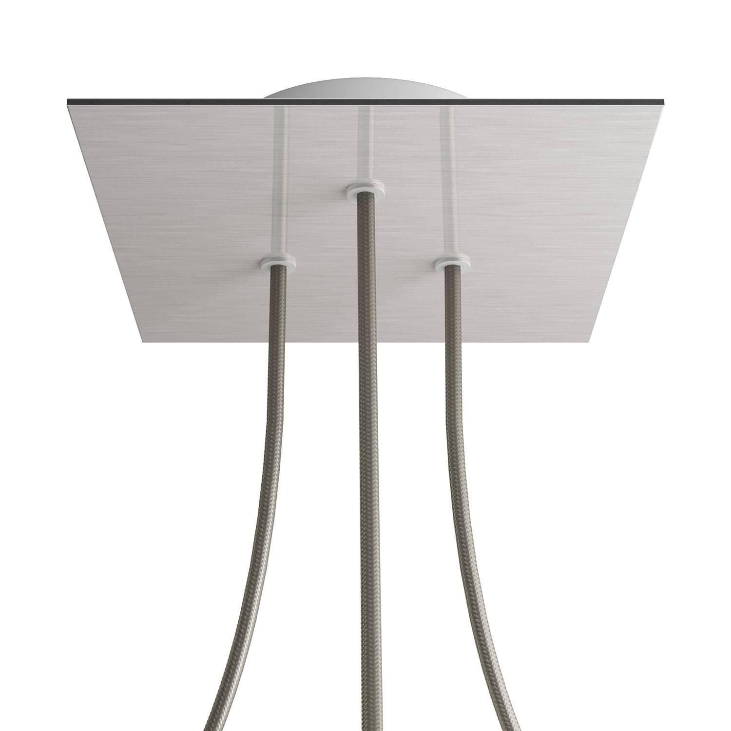 3 Holes - LARGE Square Ceiling Canopy Kit - Rose One System - Satin Steel Dibond