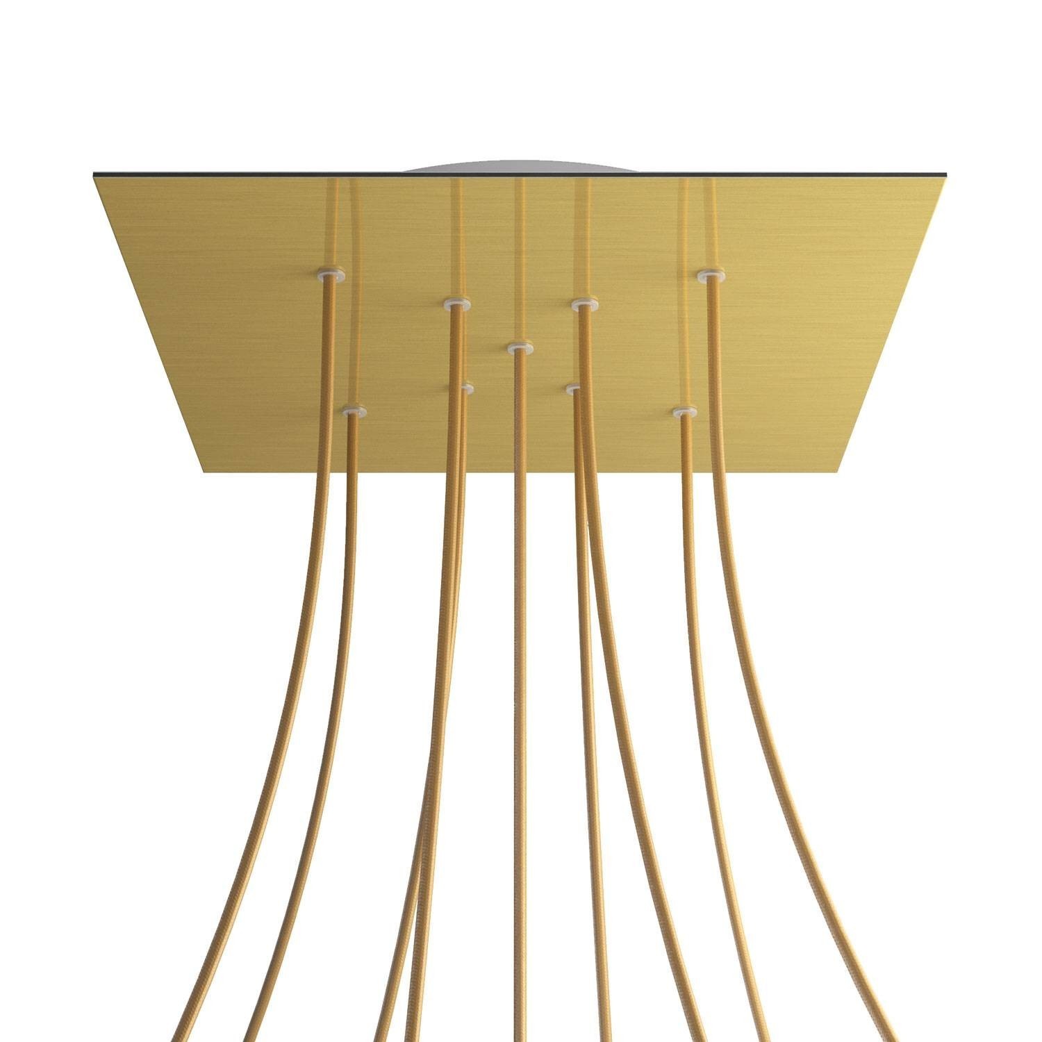 9 X-shaped Holes - EXTRA LARGE Square Ceiling Canopy Kit - Rose One System - Satin Brass Dibond