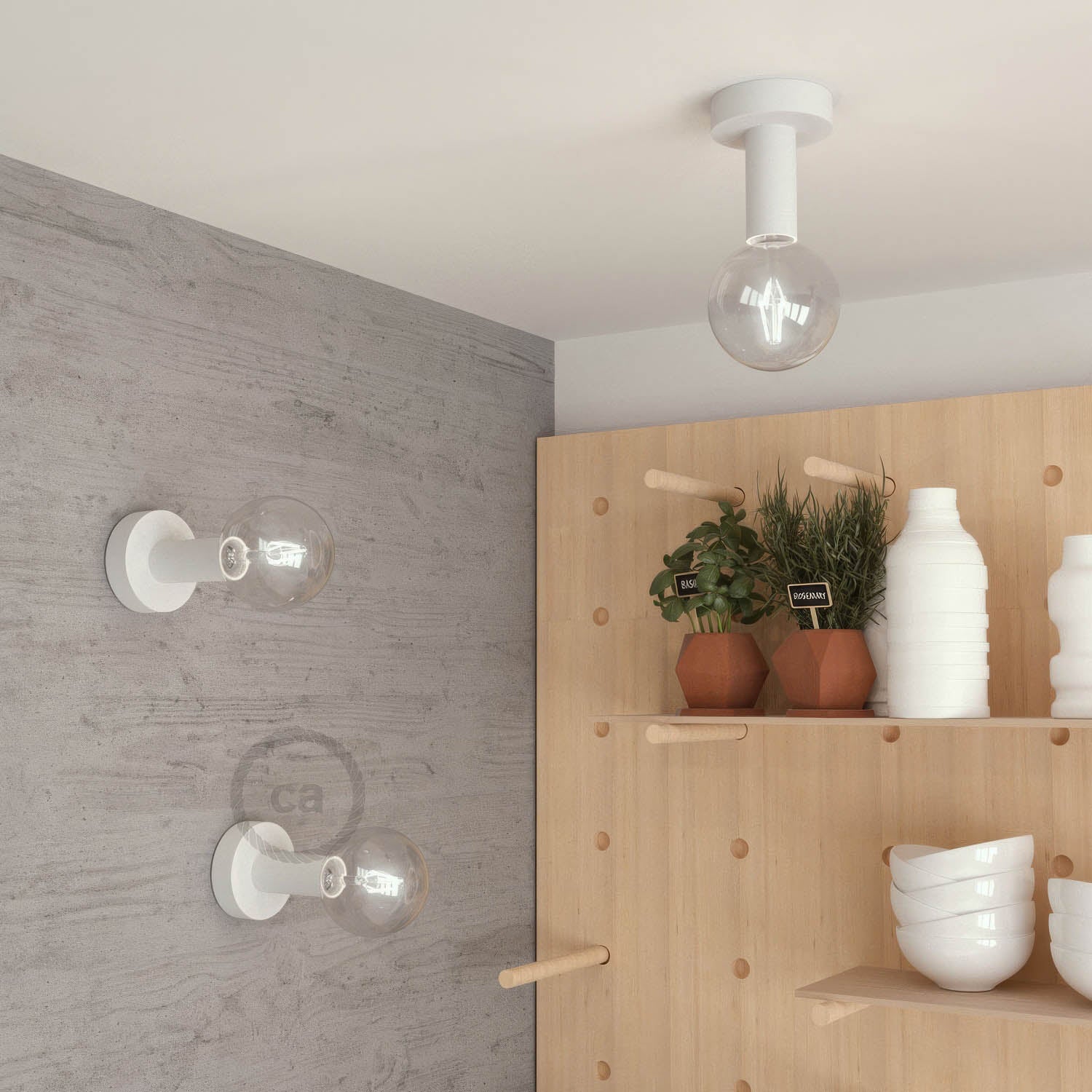 Fermaluce Wood M, the painted wood flush light for your wall or ceiling - White