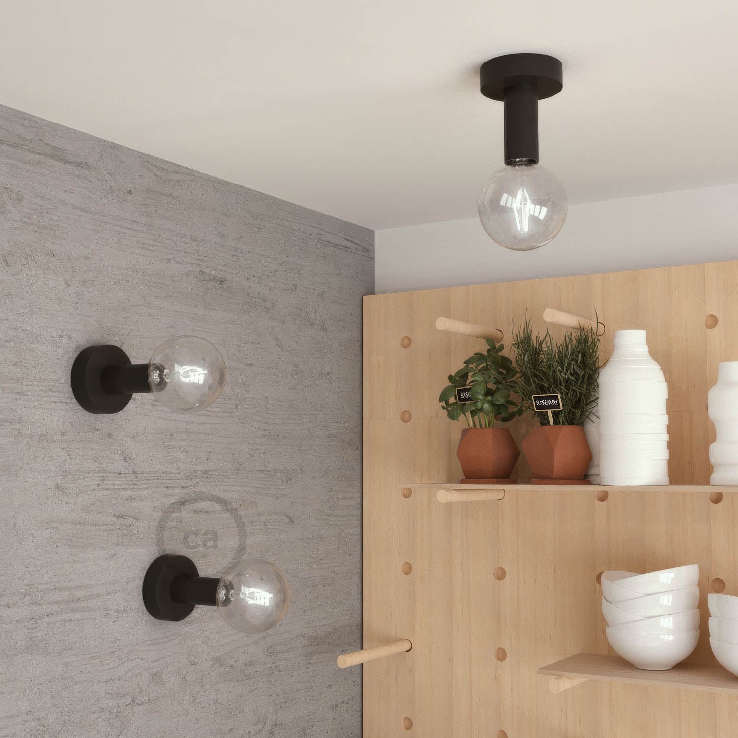 Fermaluce Wood M, the painted wood flush light for your wall or ceiling - Black