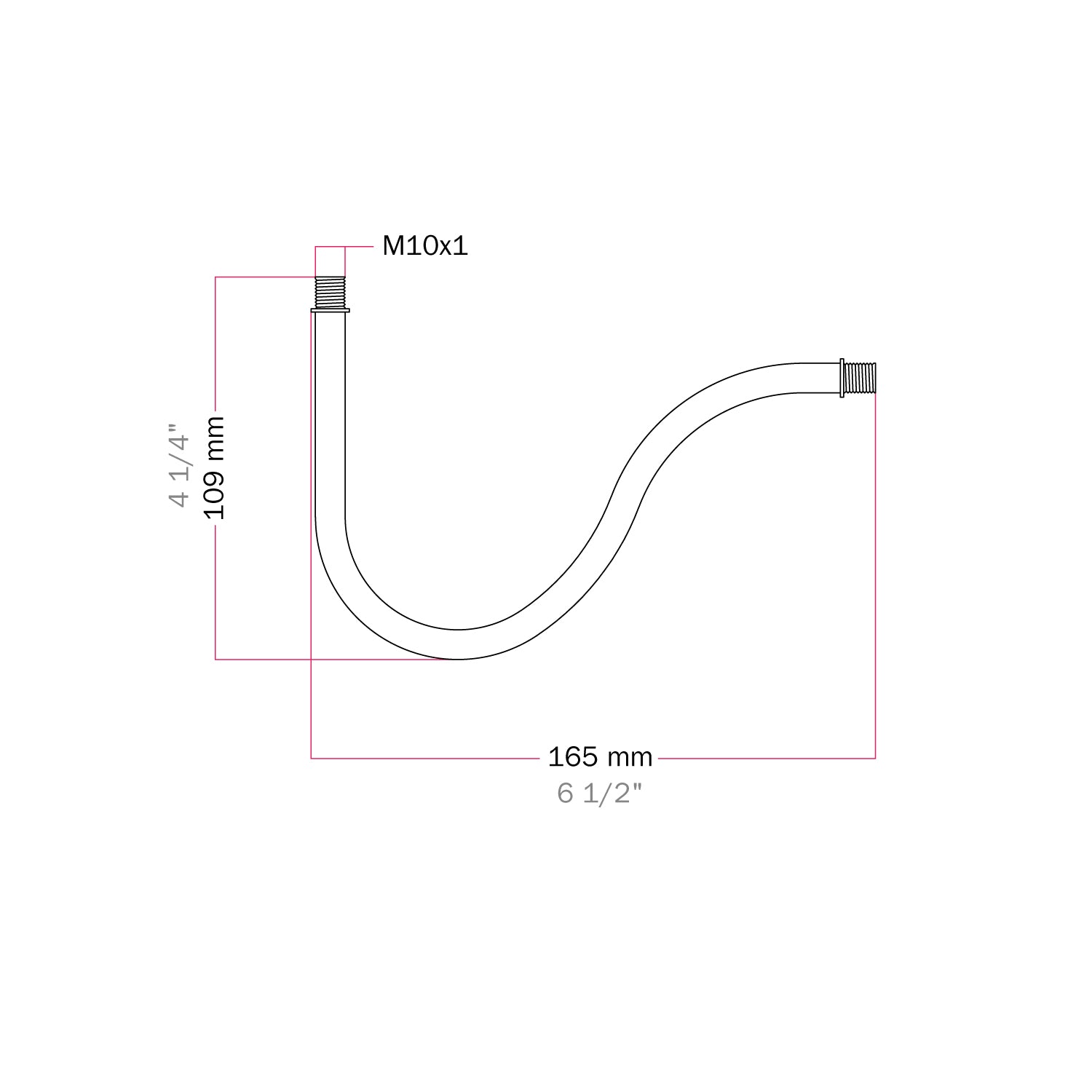 S-shaped curved extension tube for lamp, 16.5 cm, metal - White