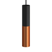 Tub-E12, spotlight double metal tube, with double E12 socket ring - Black and Brushed copper