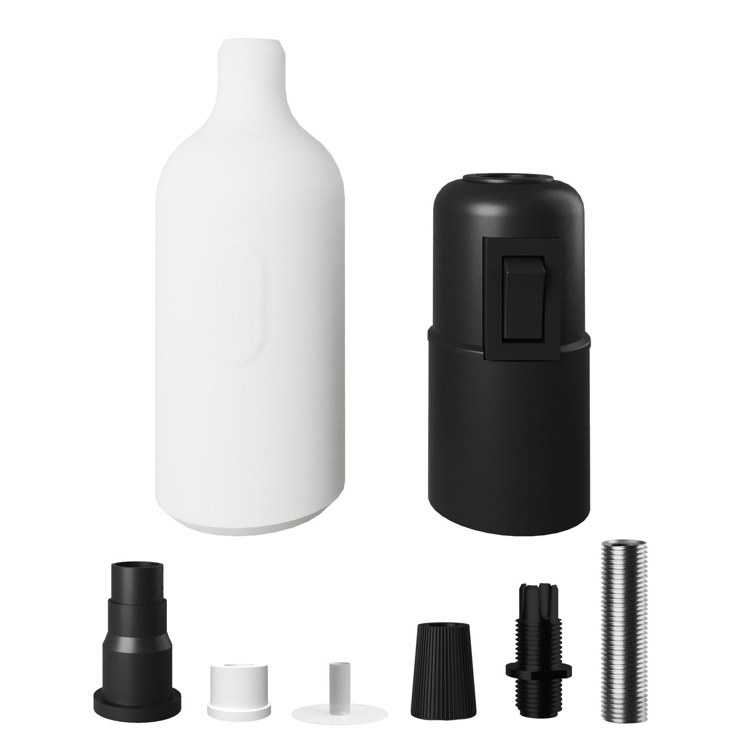 Silicone E26 socket kit with switch and hidden cable clamps - White
