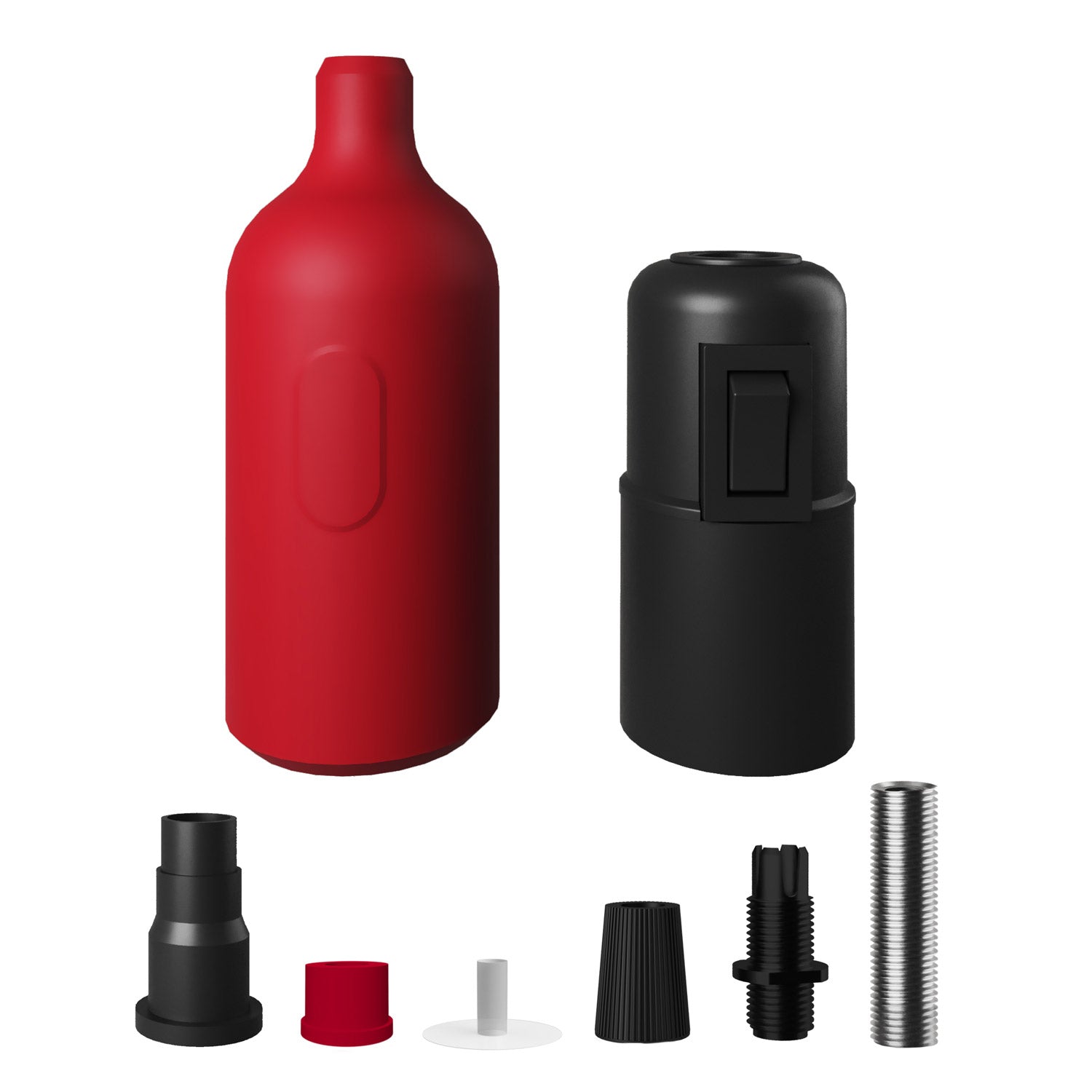 Silicone E26 socket kit with switch and hidden cable clamps - Red