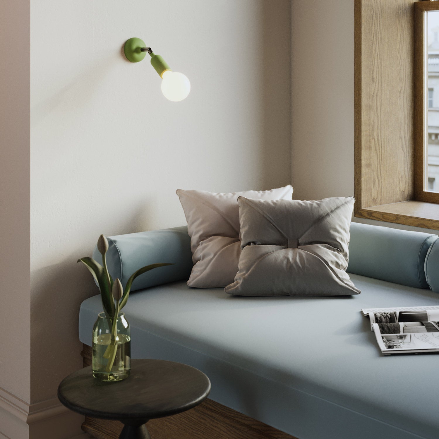 Silicone E26 socket kit with switch and hidden cable clamps - Soft green