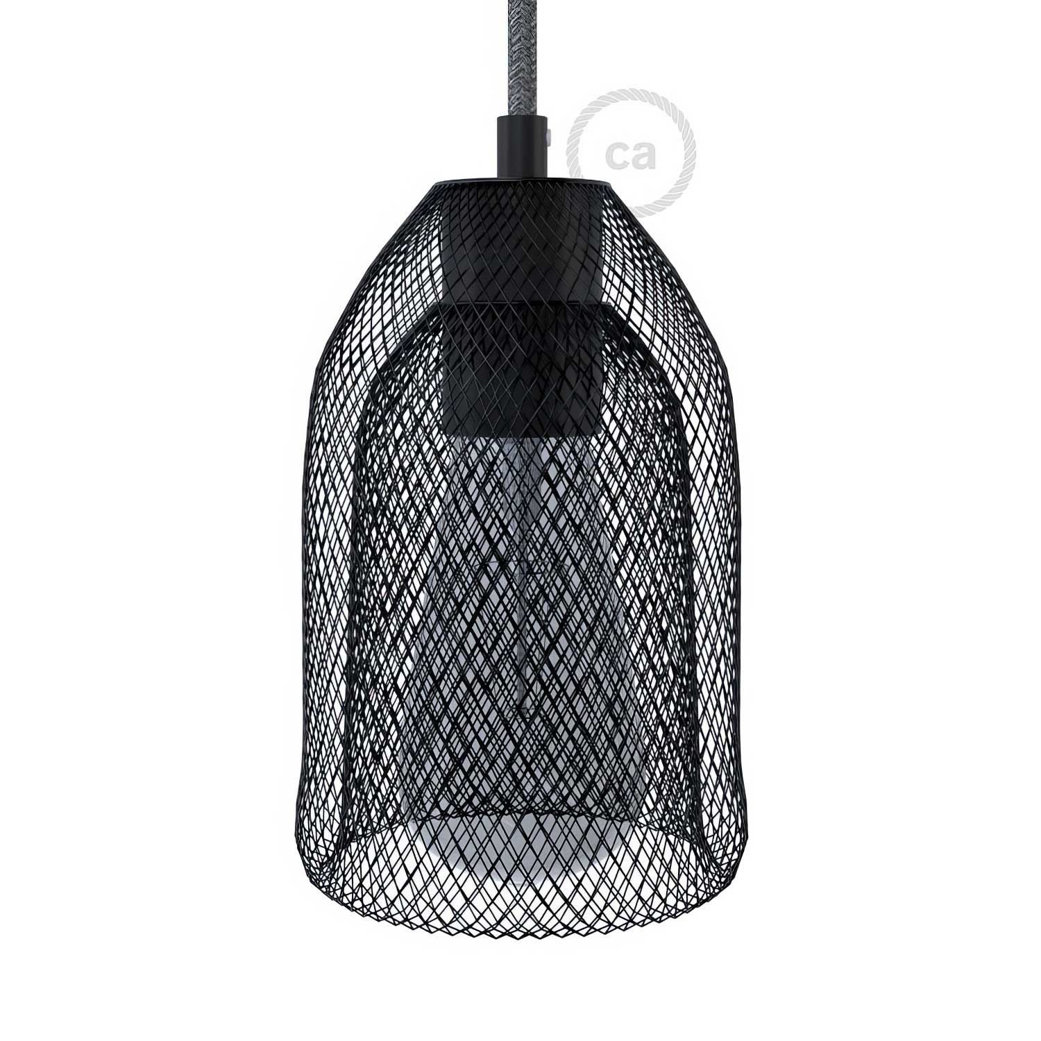 Ghostbell - The wire mesh pendant lampshade with socket cover - Black