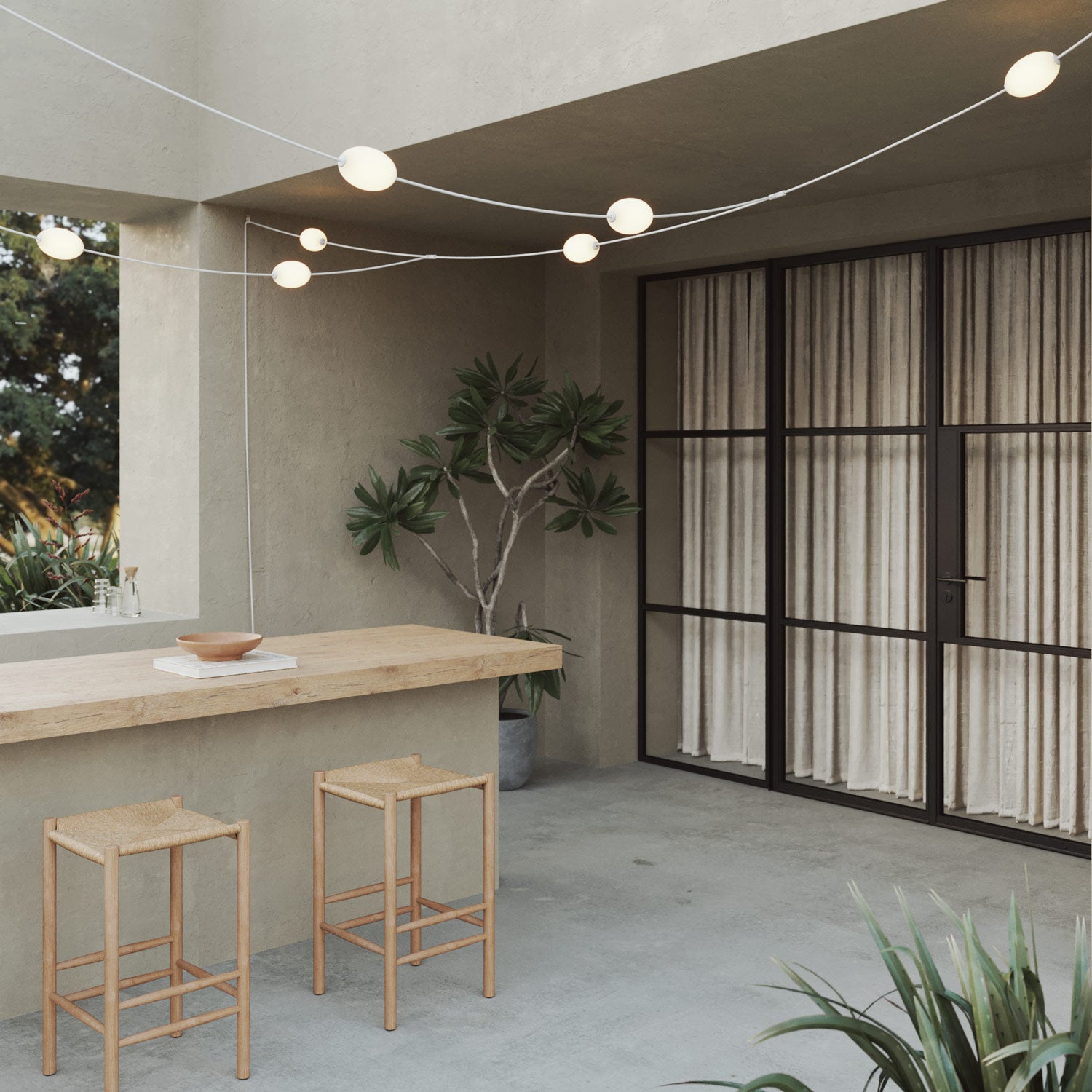 Outdoor Net String Light 7-Light  for wet locations White Sand, Power supply with US plug - Marina GRID