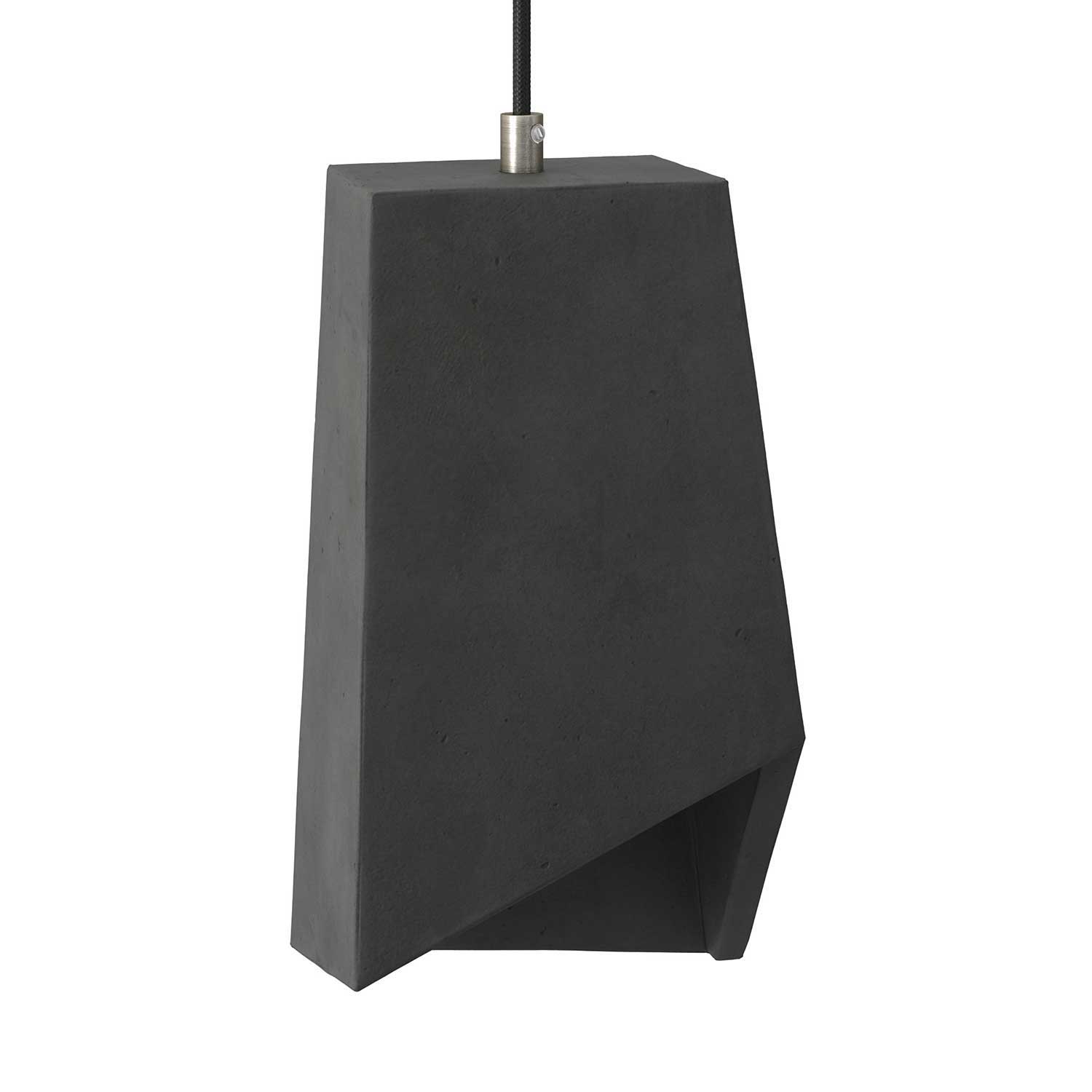 Pendant lamp with textile cable, Prisma cement lampshade and metal finishes - Dark cement