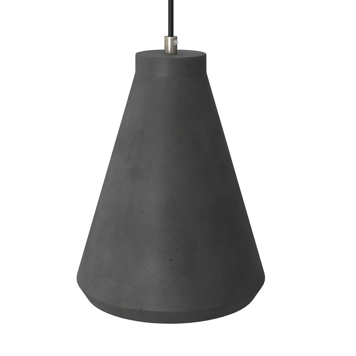 Pendant lamp with textile cable, Funnel cement lampshade and metal details - Dark cement