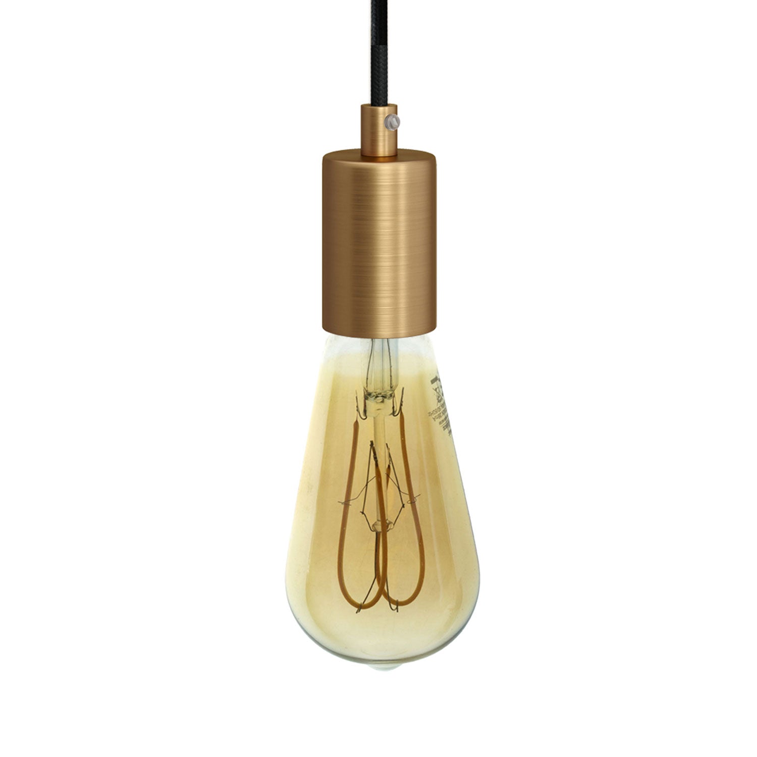 Pendant lamp with textile cable and satin metal details - Brushed bronze