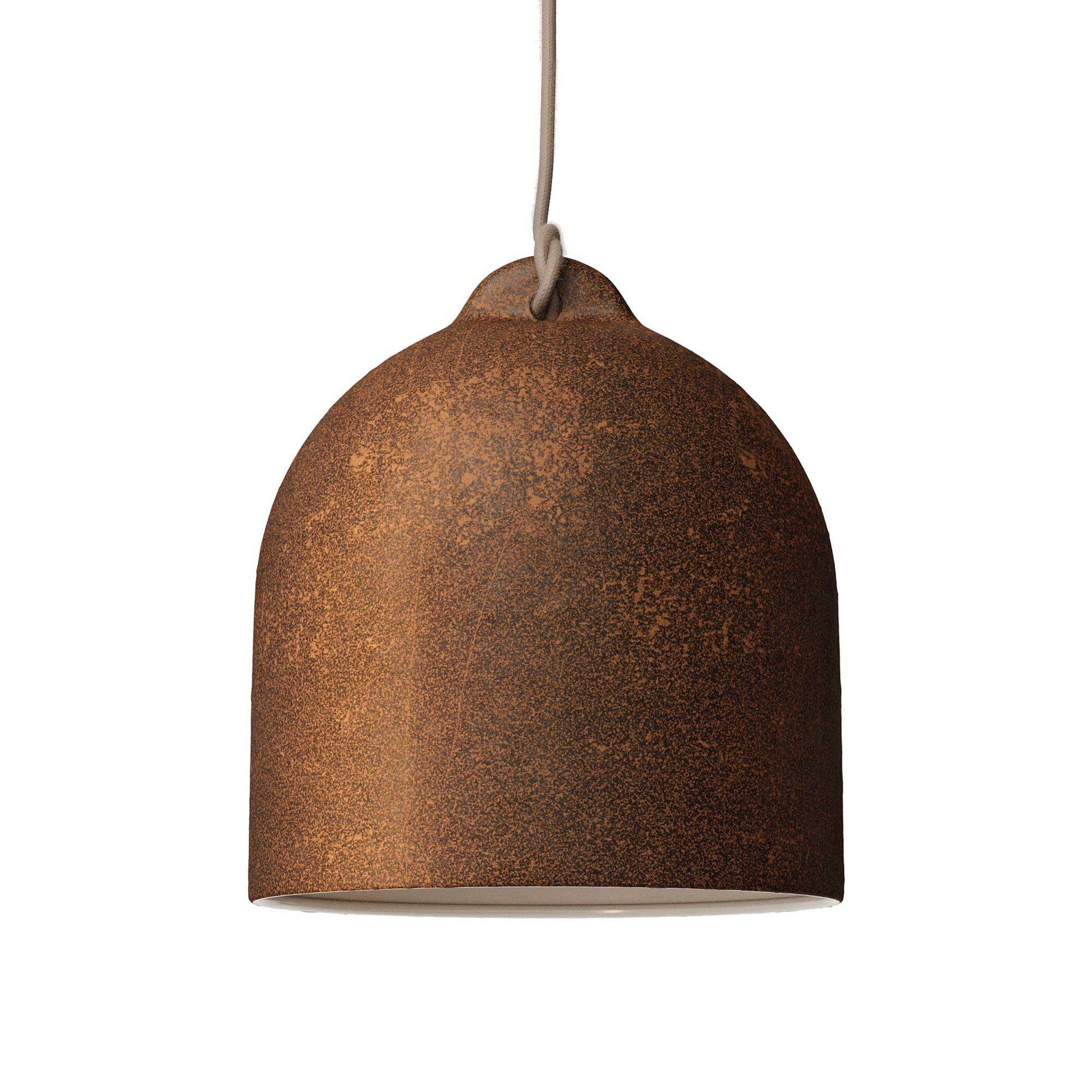 Pendant lamp with textile cable and lampshade Bell M in ceramic - Corten effect