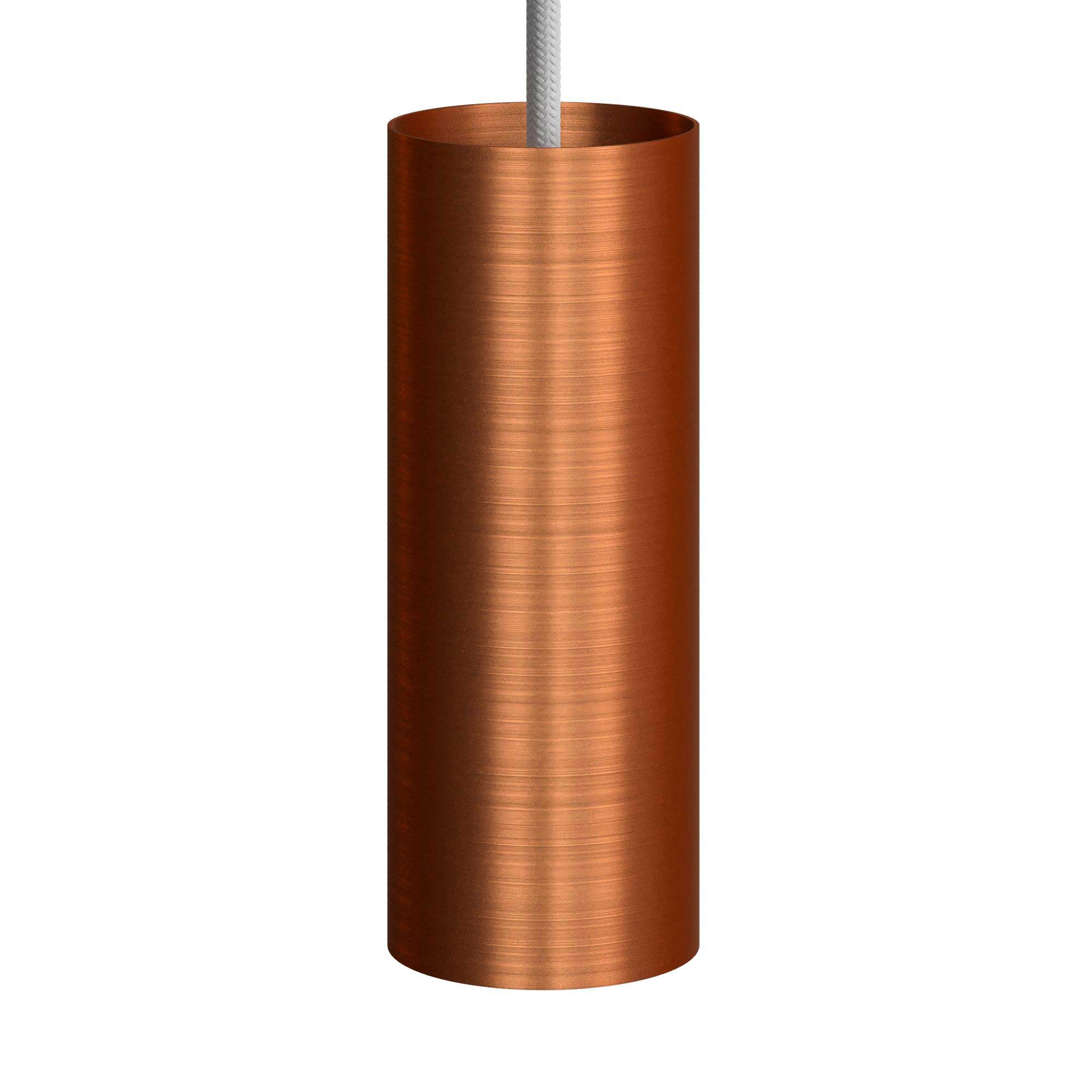 Pendant lamp with textile cable, Tub-E12 lampshade and metal details - Brushed copper