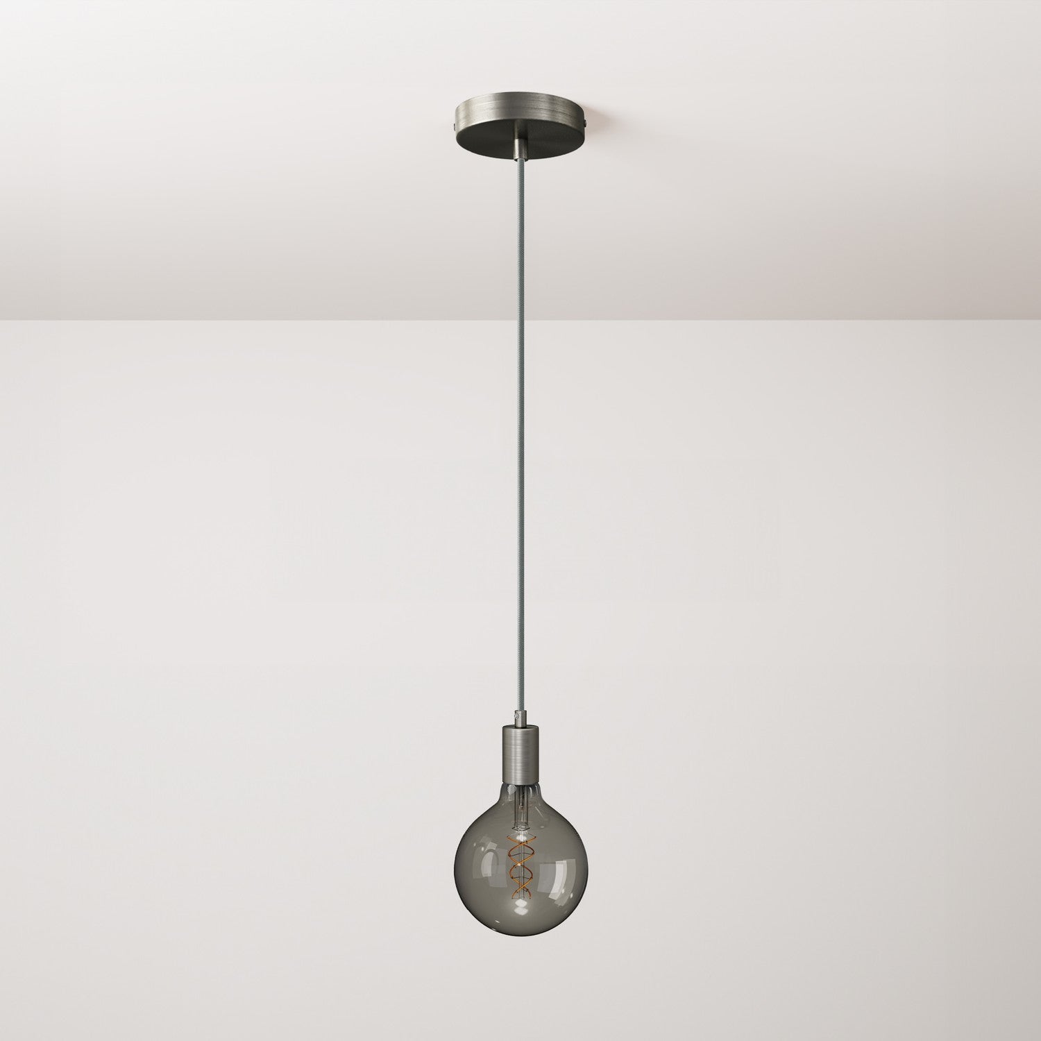 Pendant lamp with textile cable and metal details - Brushed titanium