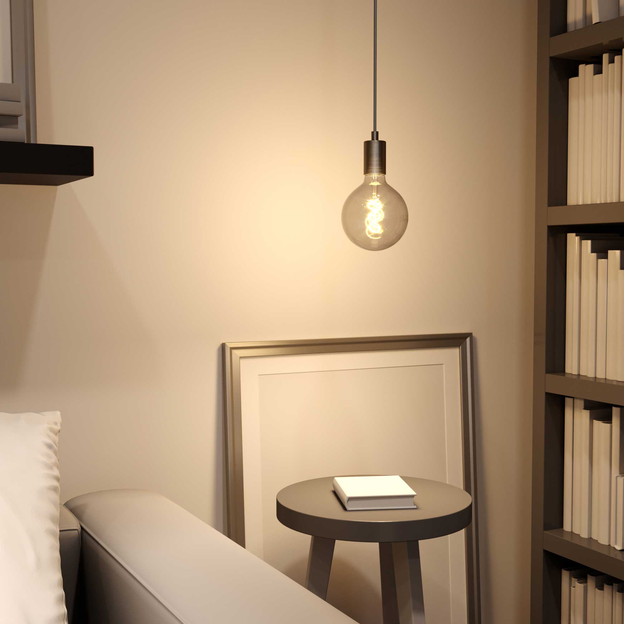 Pendant lamp with textile cable and metal details - Brushed titanium