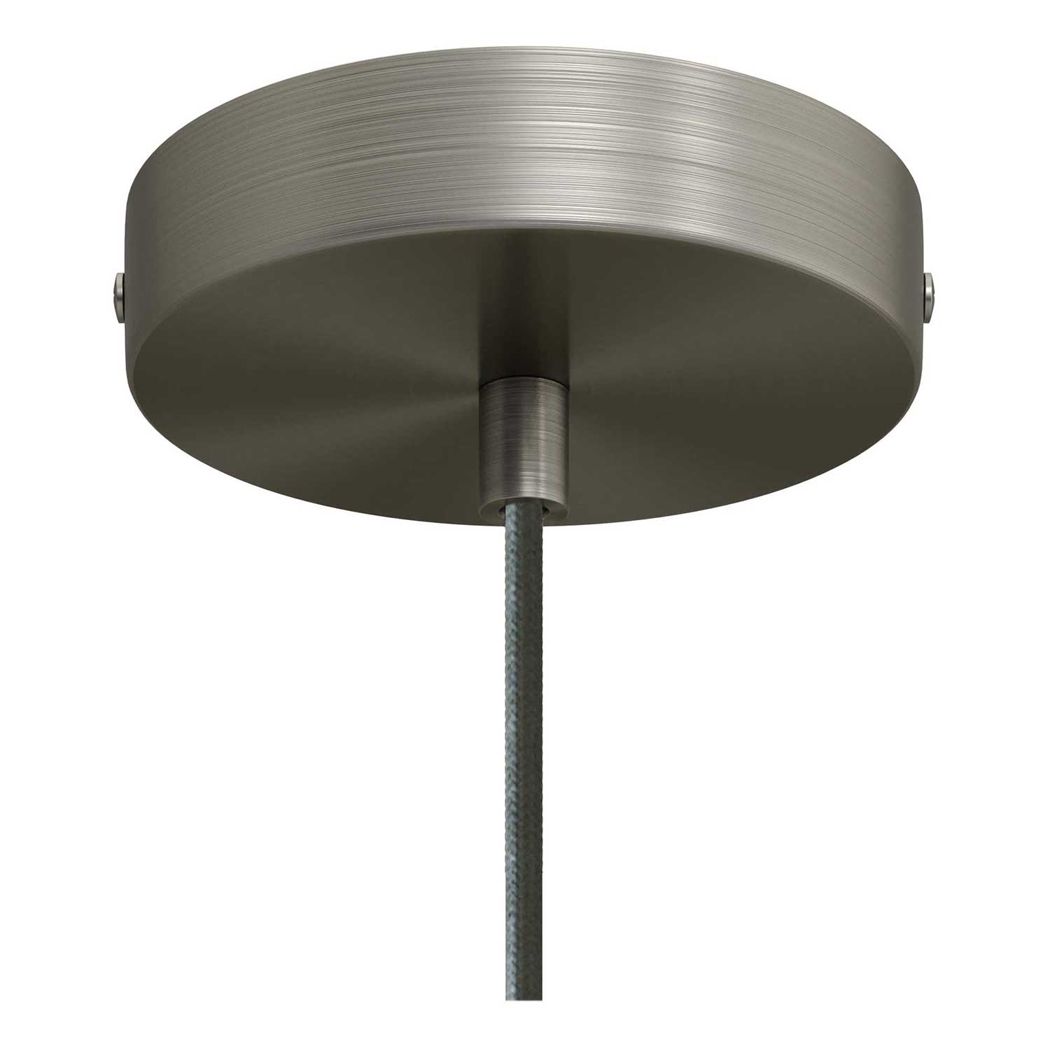 Pendant lamp with textile cable, Tub-E12 lampshade and metal details - Brushed titanium