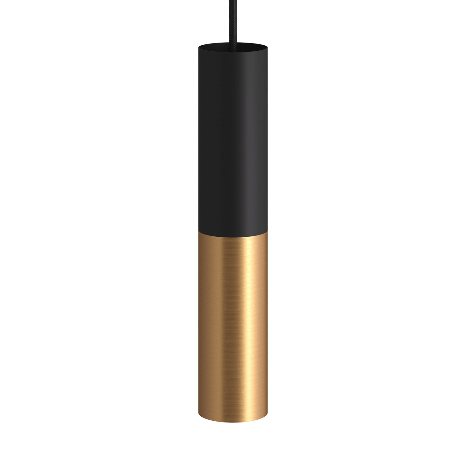 Pendant lamp complete with fabric cable and Tub-E12 double lampshade - Black and Brushed bronze