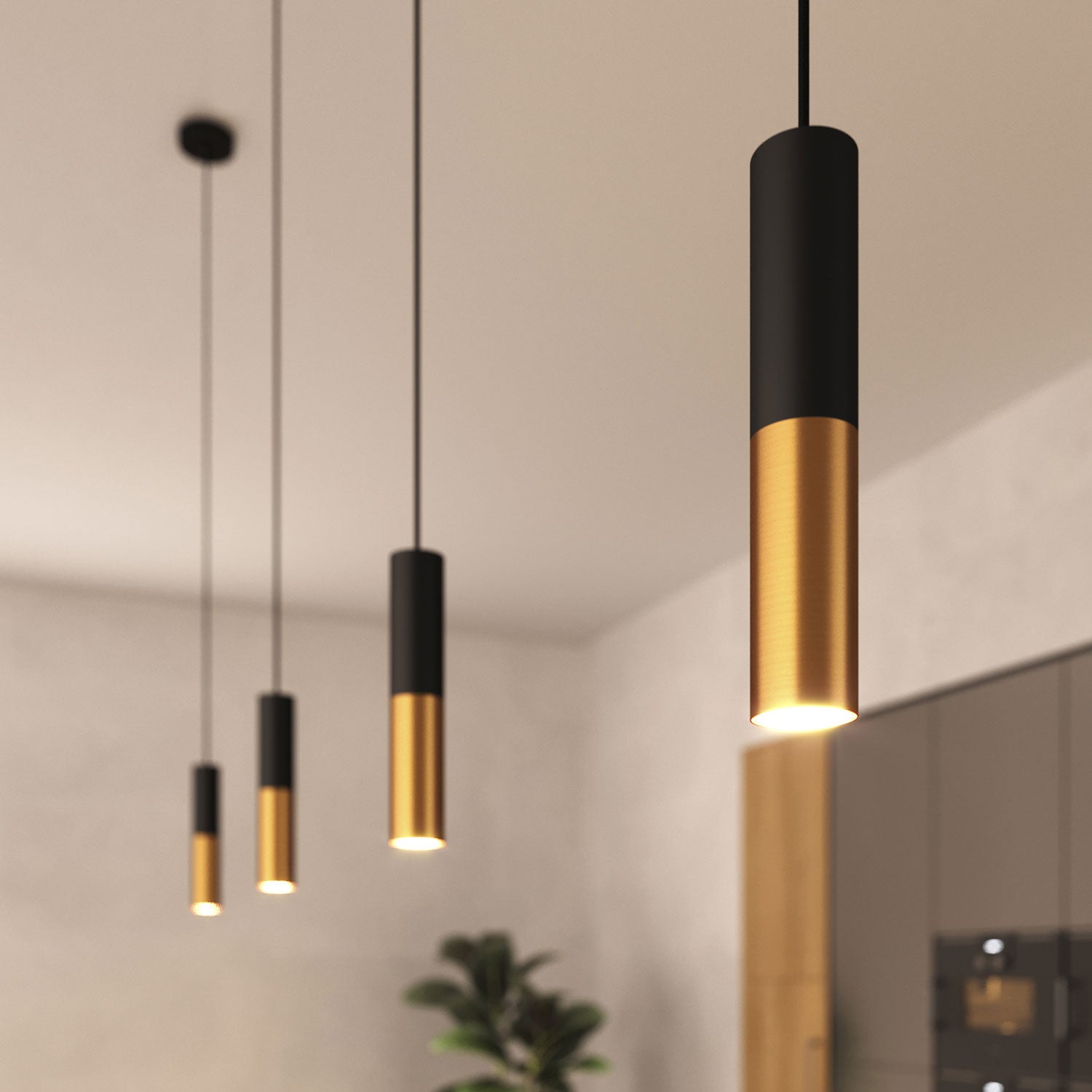 Pendant lamp complete with fabric cable and Tub-E12 double lampshade - Black and Brushed bronze