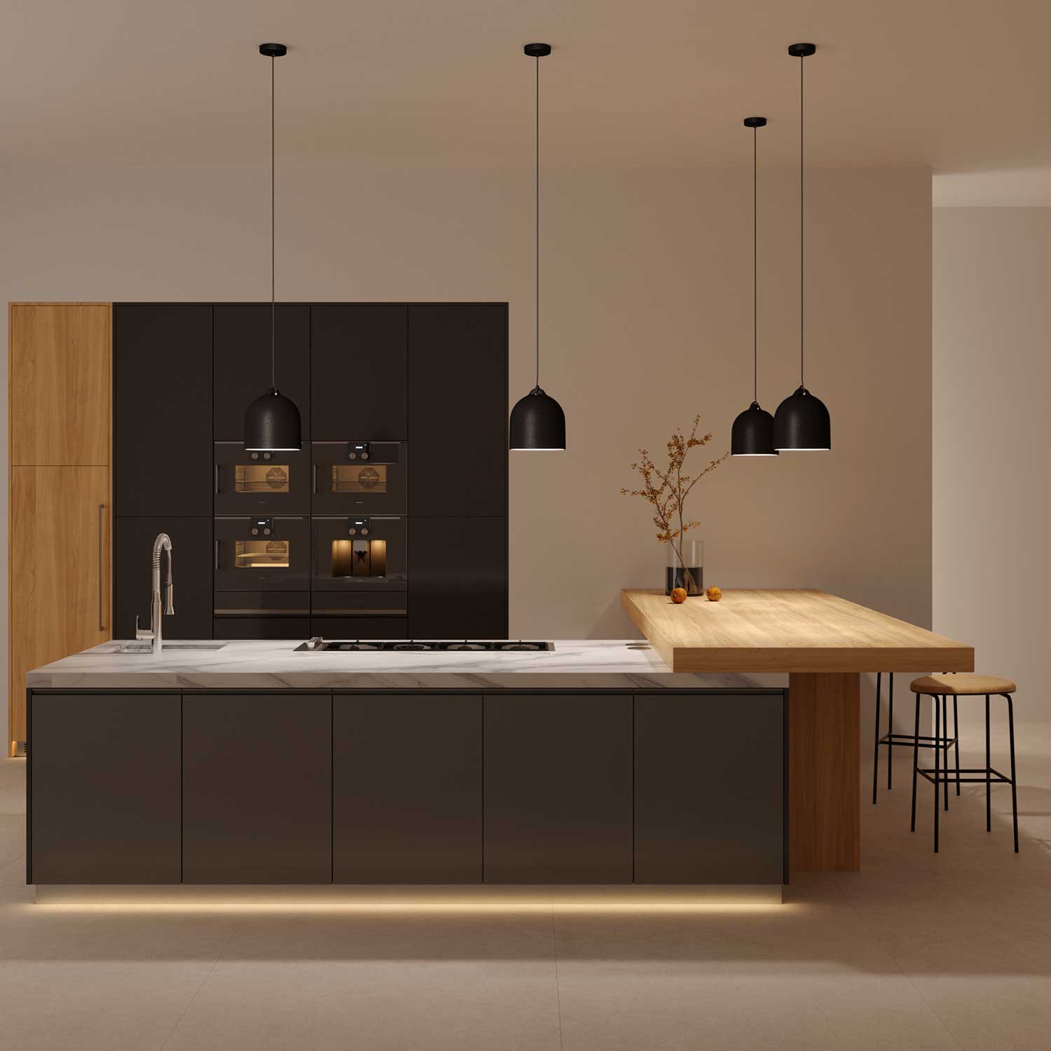 Pendant lamp with textile cable and lampshade Bell M in ceramic - Blackboard