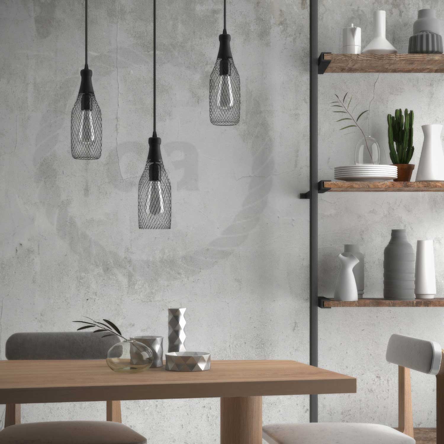 Pendant lamp with textile cable, Magnum bottle lampshade and metal details - Black