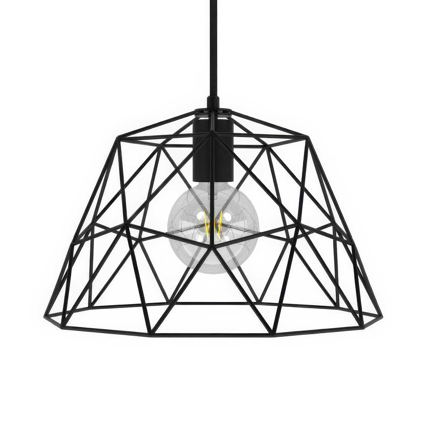 Pendant lamp with textile cable, Dome lampshade and metal details - Black