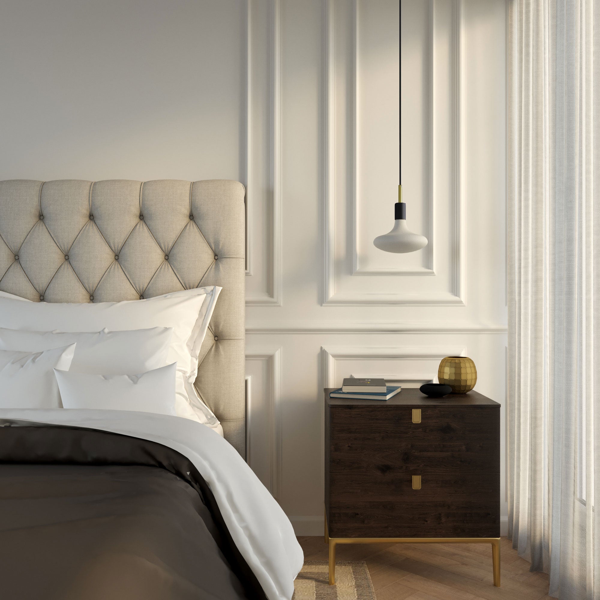 Pendant lamp with textile cable, metal details and 7cm cable clamp - Black