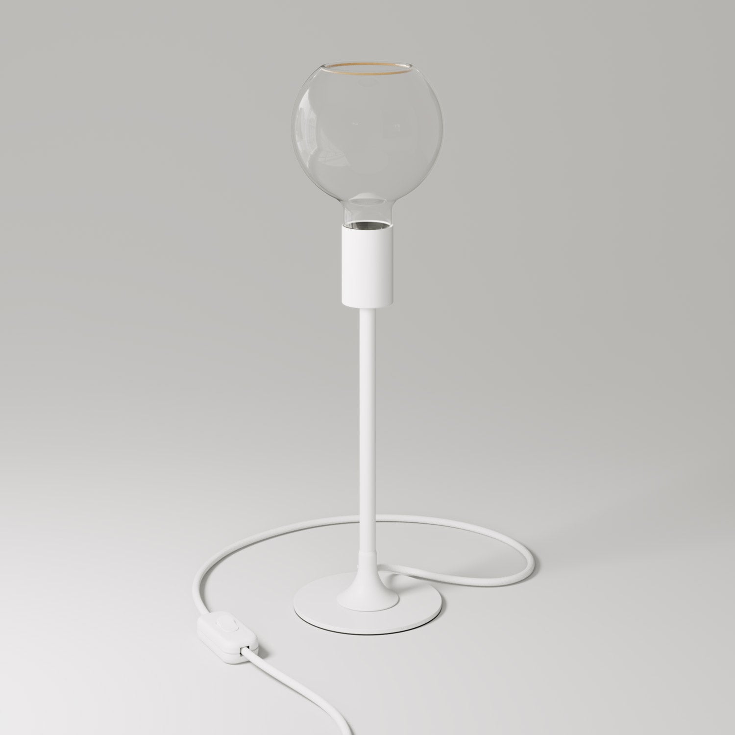 MAG-Y table lamp with round metal base and clear Ghost G05 bulb - Matt white