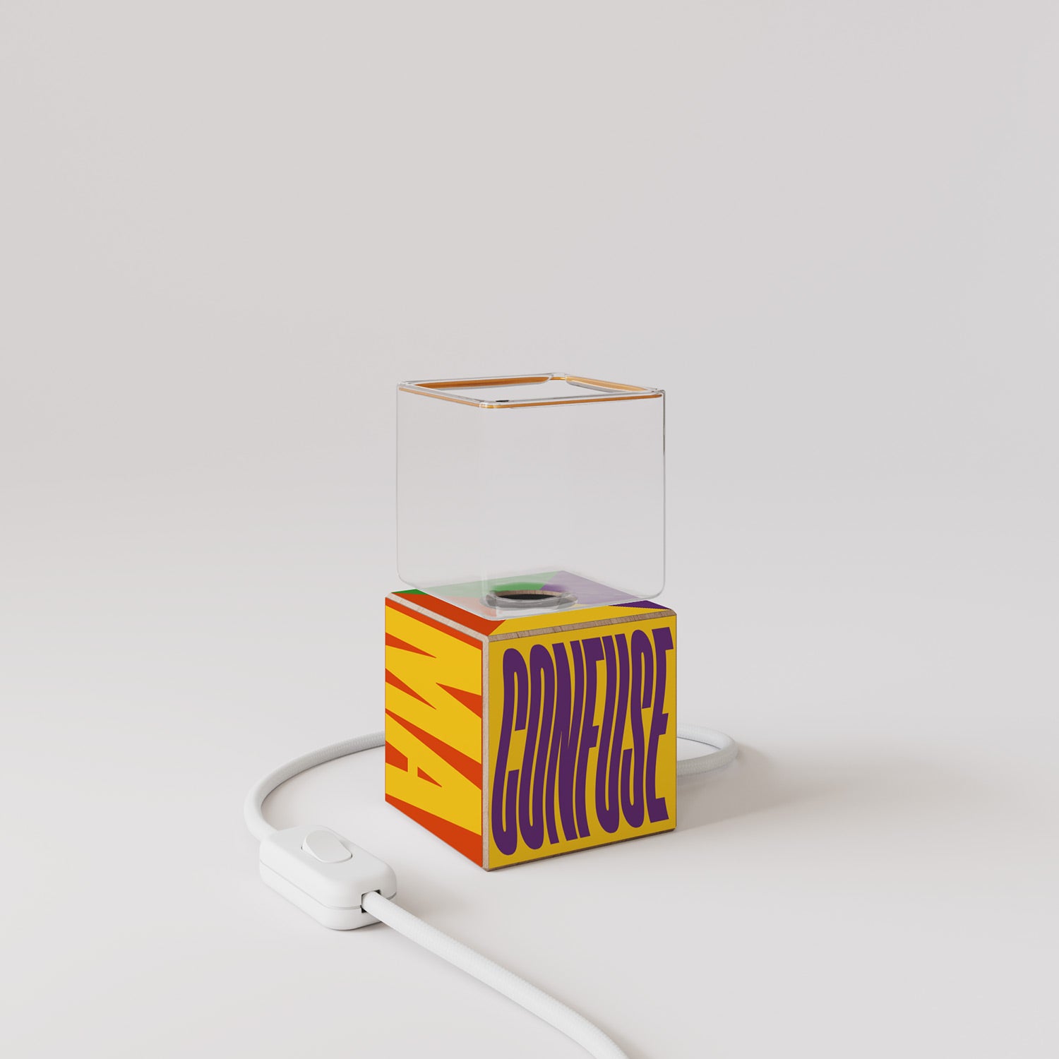 Cubetto table lamp with US plug, "Poche idee ma confuse" Ghost bulb - Santomanifesto