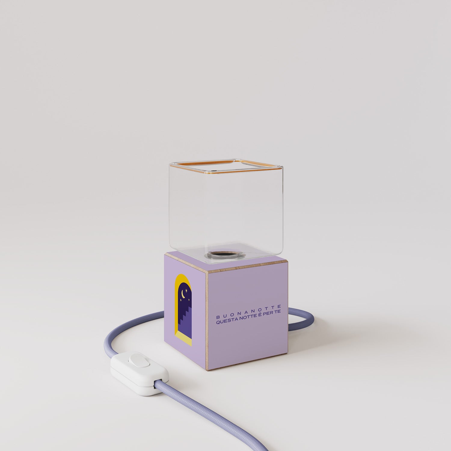 Cubetto table lamp with US plug, "Buonanotte fiorellino" Ghost bulb - Santomanifesto
