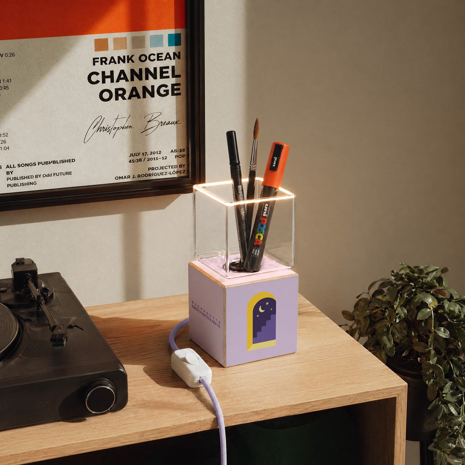 Cubetto table lamp with US plug, "Buonanotte fiorellino" Ghost bulb - Santomanifesto