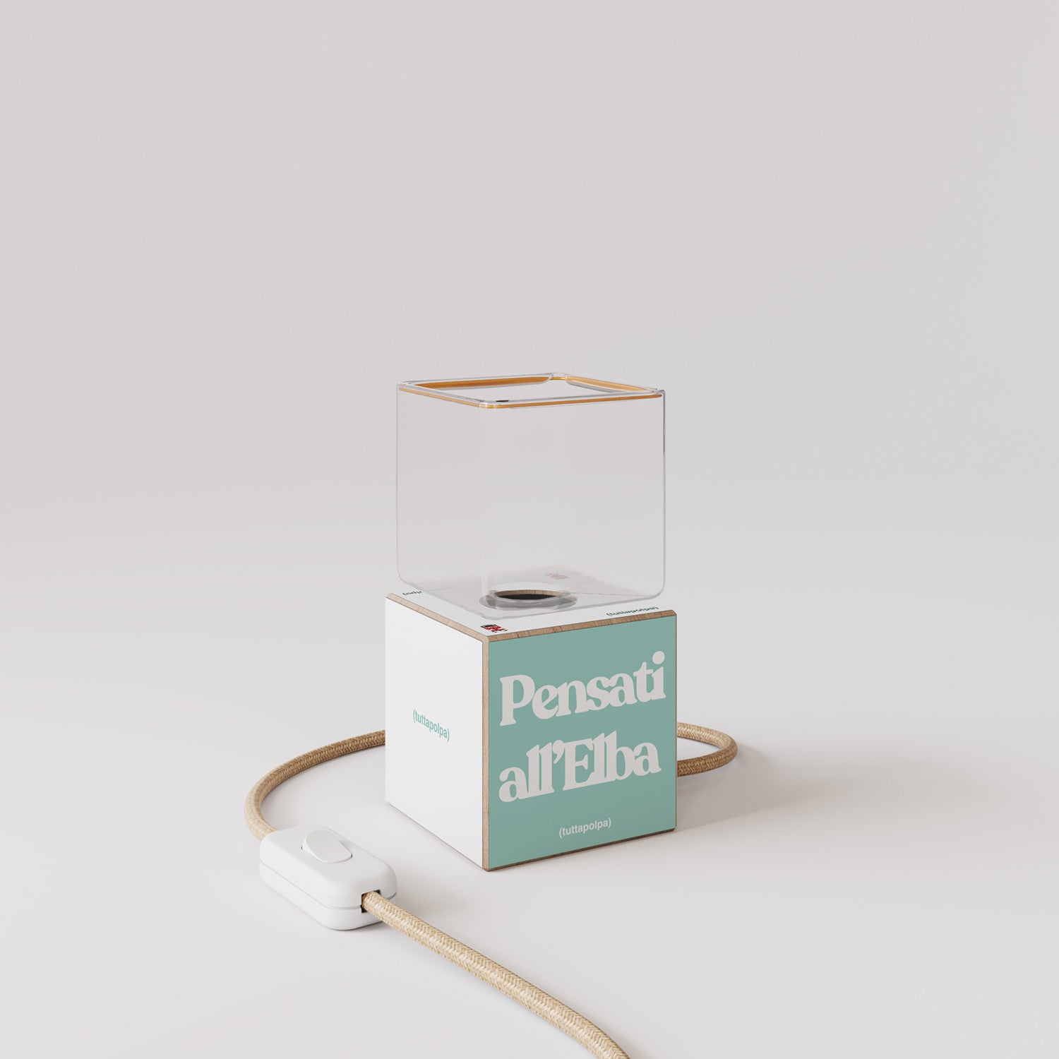 Cubetto table lamp with US plug, "Pensati all’Elba" Ghost bulb - Tuttapolpa