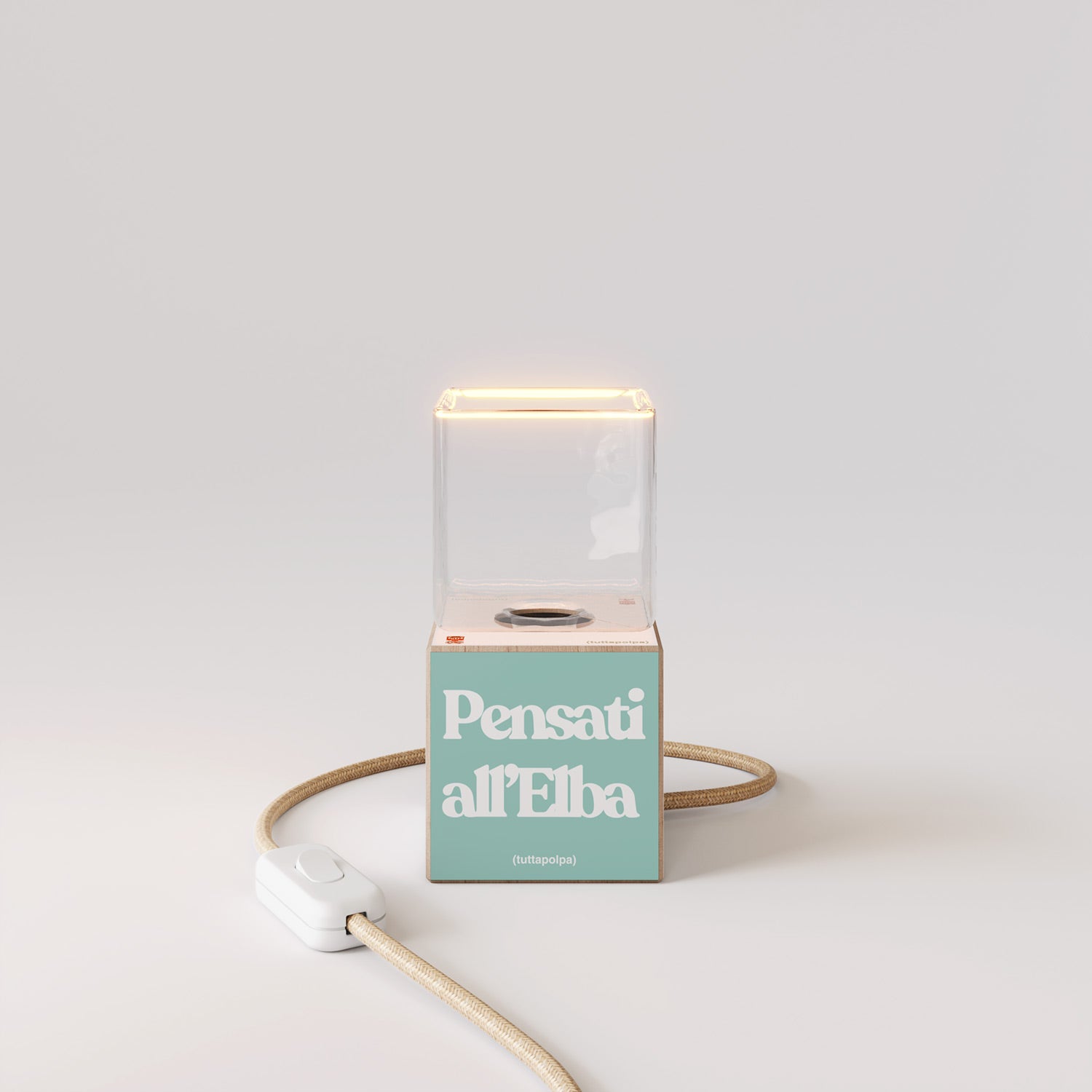 Cubetto table lamp with US plug, "Pensati all’Elba" Ghost bulb - Tuttapolpa