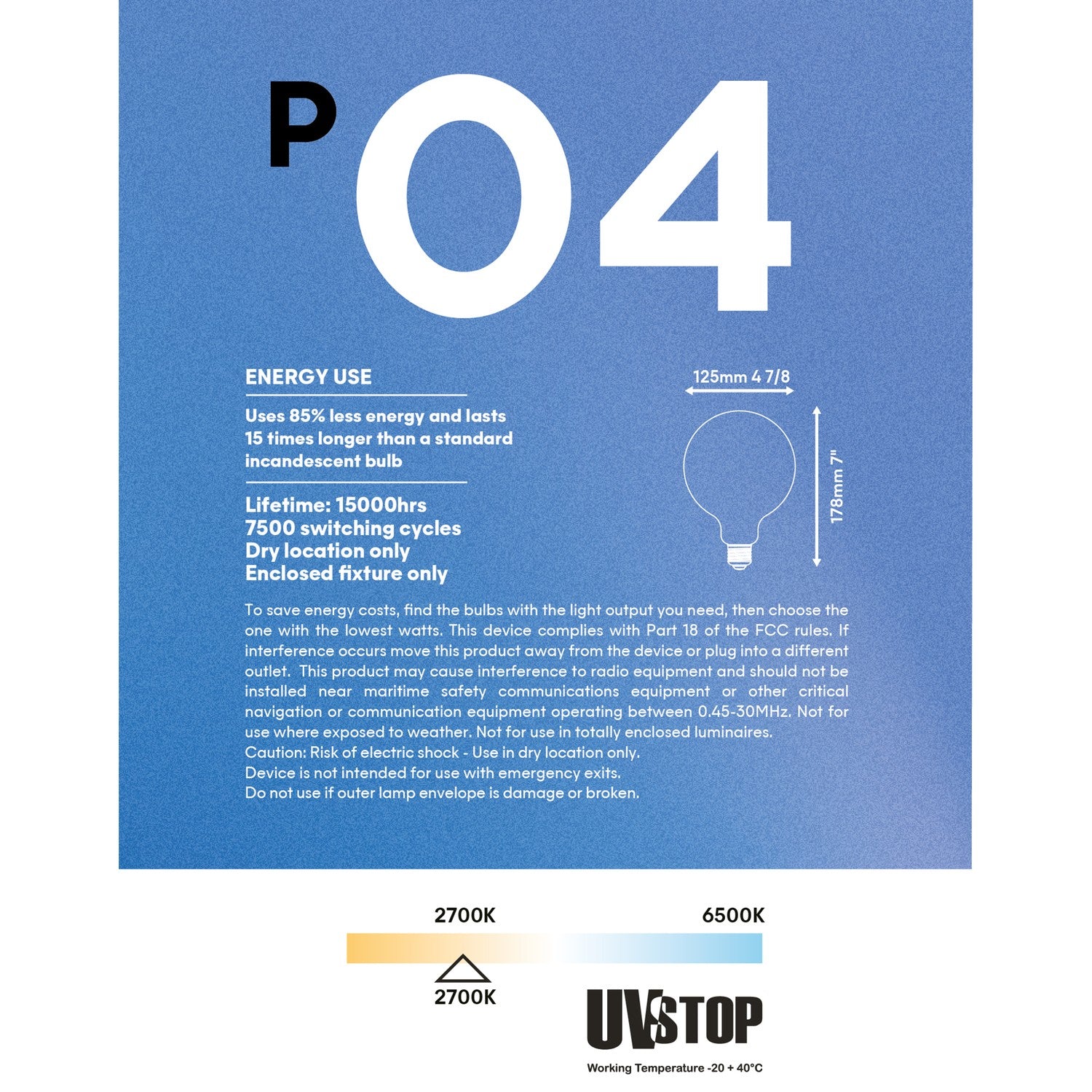 LED Porcelain Effect Light Bulb CRI 95 G40 8.8W 600Lm E26 120V 2700K Dimmable - P04